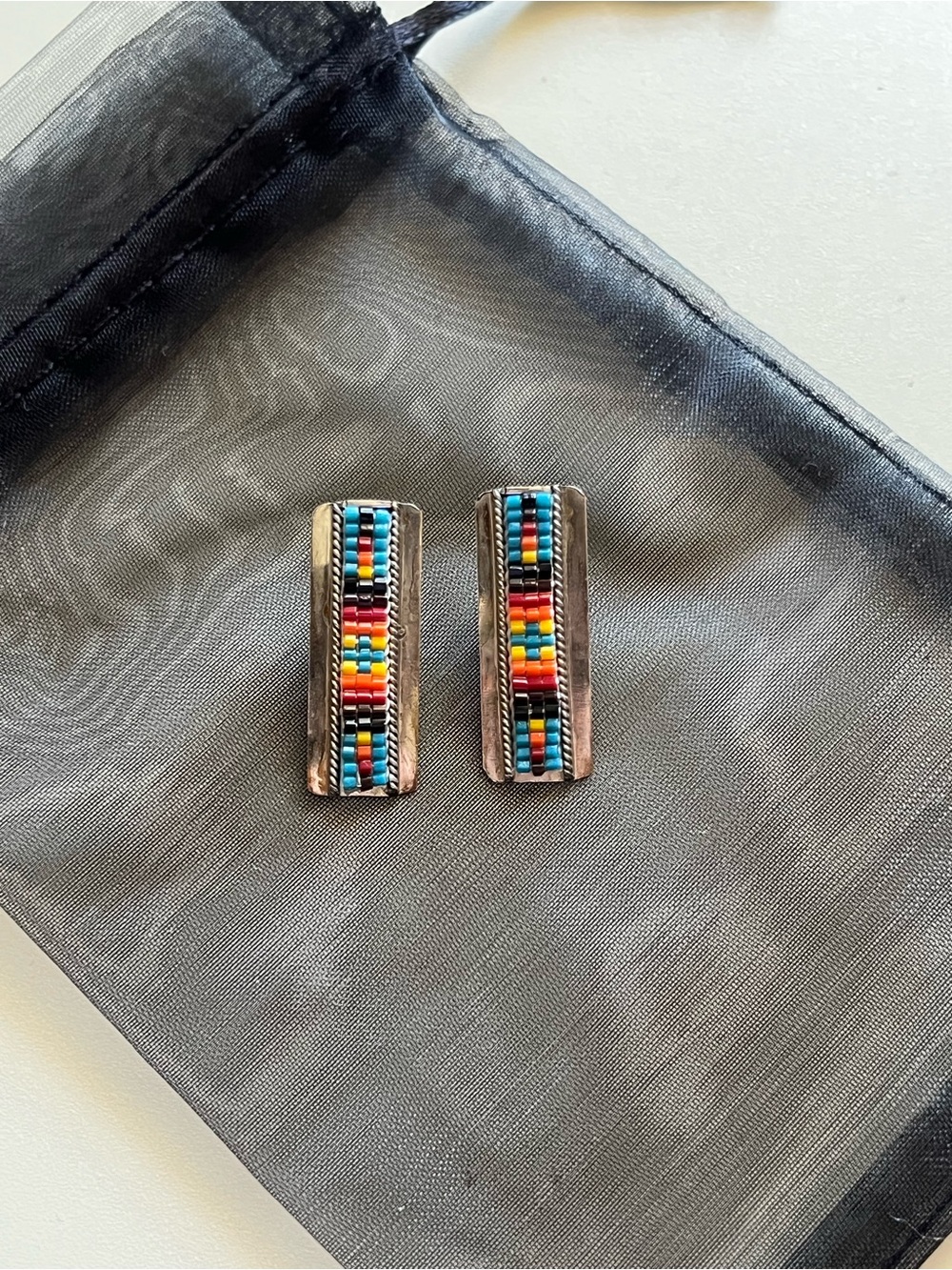 Turquoise Tuesday - 1 inch Beaded Square Earrings Native American Made